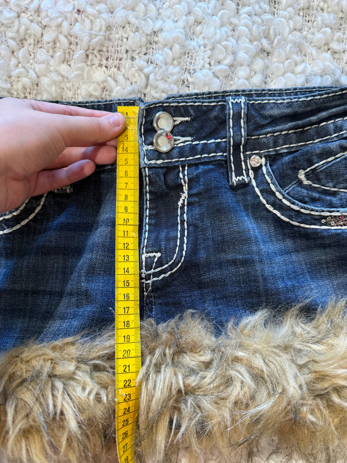 VIGOSS Y2K Denim Mini Skirt with Faux Fur Trim