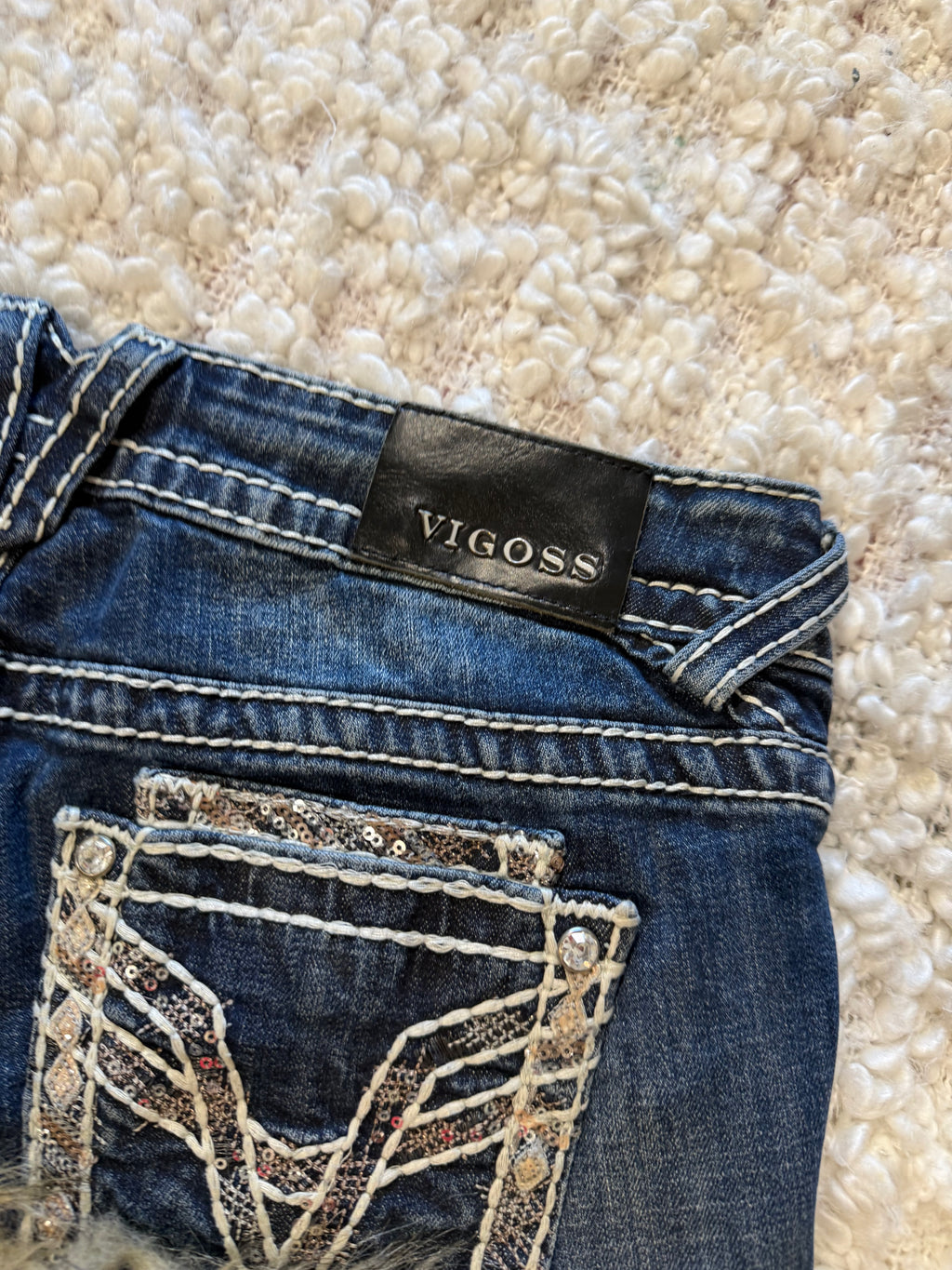 VIGOSS Y2K Denim Mini Skirt with Faux Fur Trim