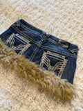 VIGOSS Y2K Denim Mini Skirt with Faux Fur Trim